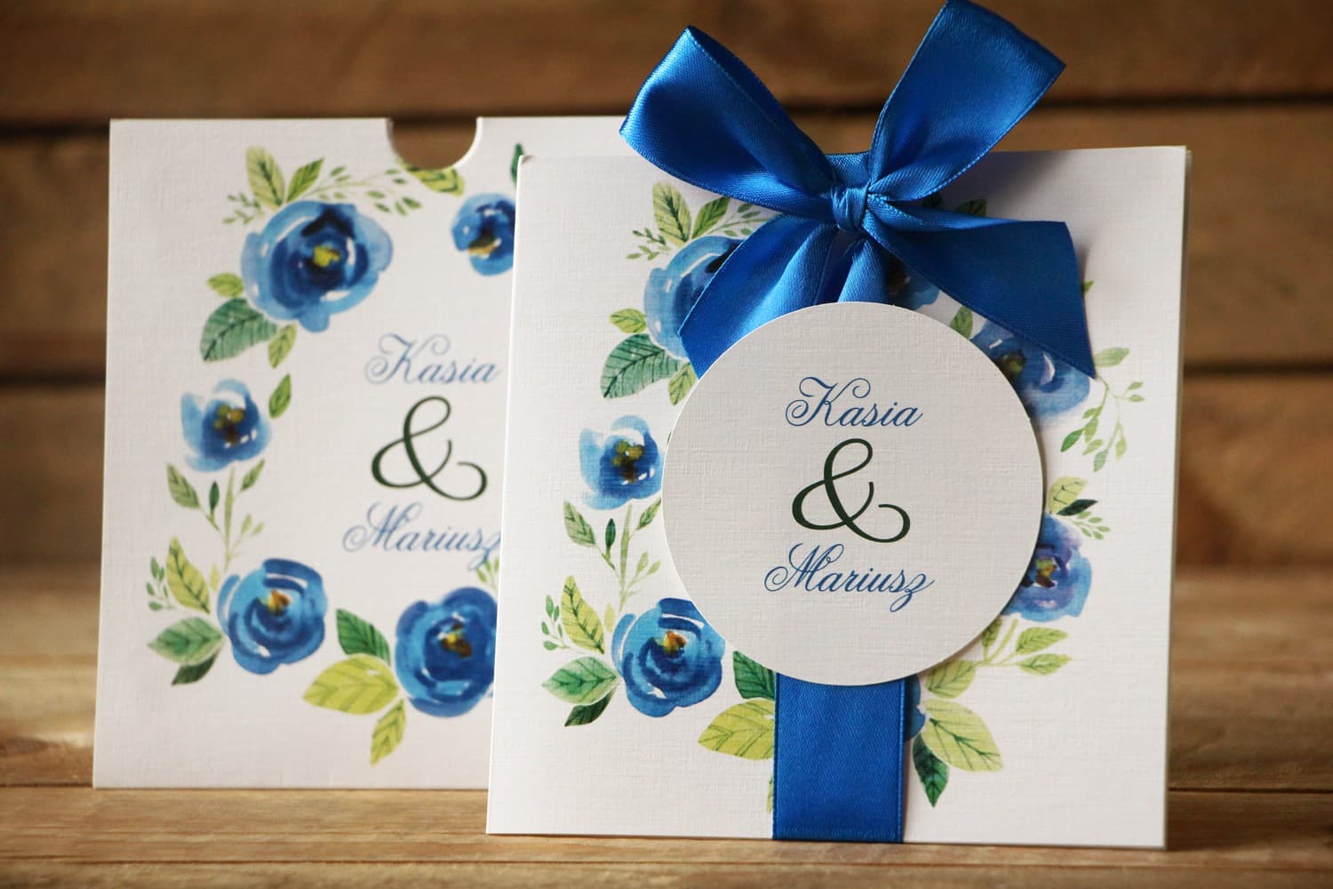 Rustikale Hochzeitseinladungen mit Aquarell-Kornblumen im Etui Malowane Kwiaty Nr. 23 - 2