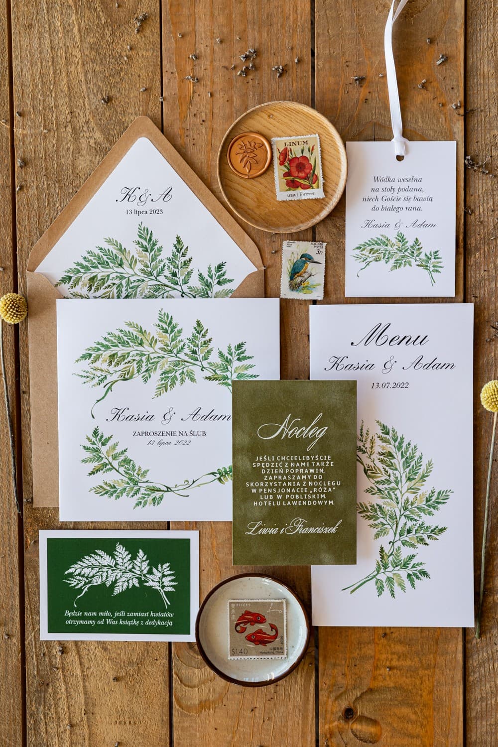 Botanische Hochzeitseinladungen mit grünem Farn im Greenery-Stil – Kalia Nr. 1