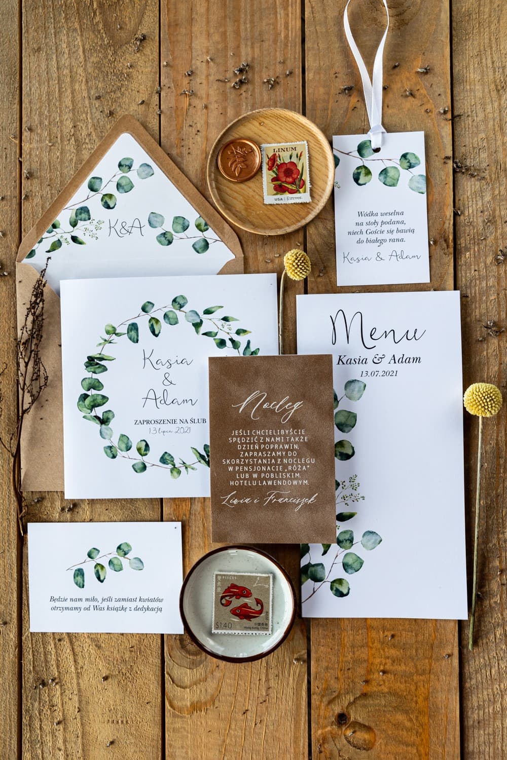 Greenery Hochzeitseinladungen mit Eukalyptus im Öko-Stil – Kalia Nr. 2