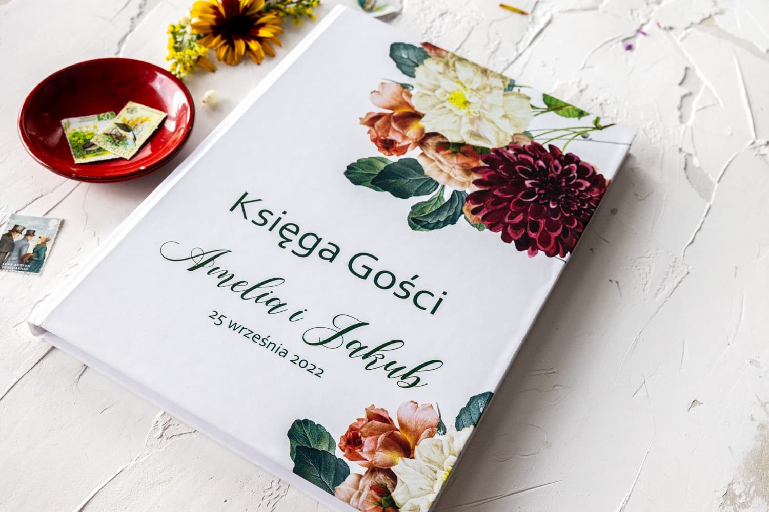 Personalisiertes Gästebuch Blumen Burgund | Elegantes Hochzeitsgästebuch A4 | Korani Nr. 13 - 3