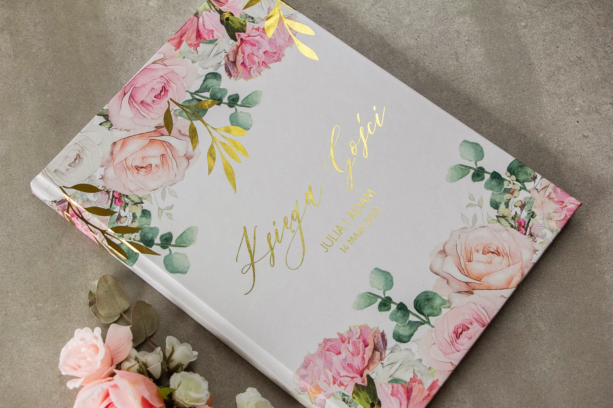 Rosa Gästebuch Goldene Zweige | Personalisierte Hochzeitserinnerung A4 | Rubin Nr. 9 - 2