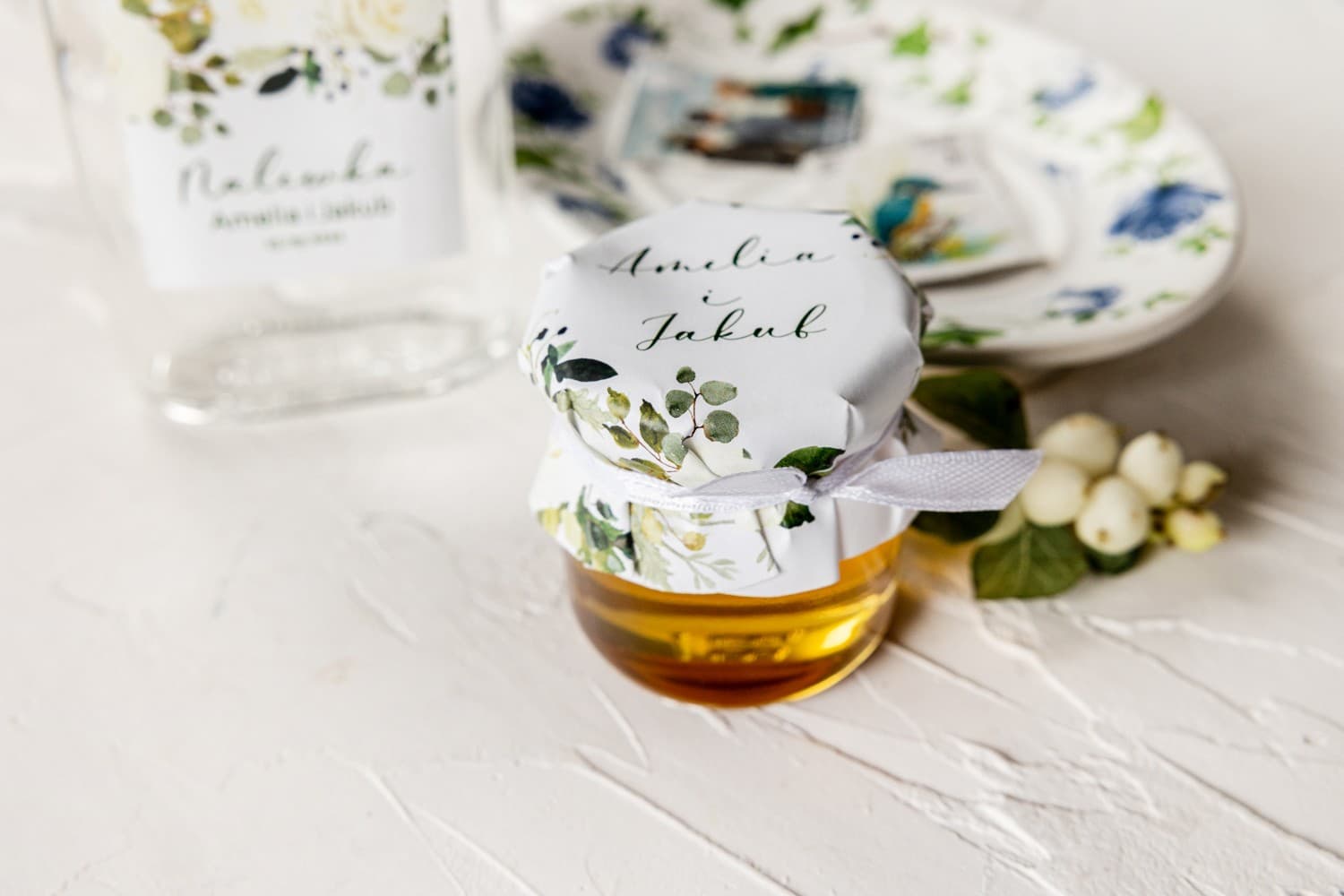 Hochzeitshonig Korani Nr. 12 – Süßes Gastgeschenk mit Weißer Rose und Eukalyptus - 2