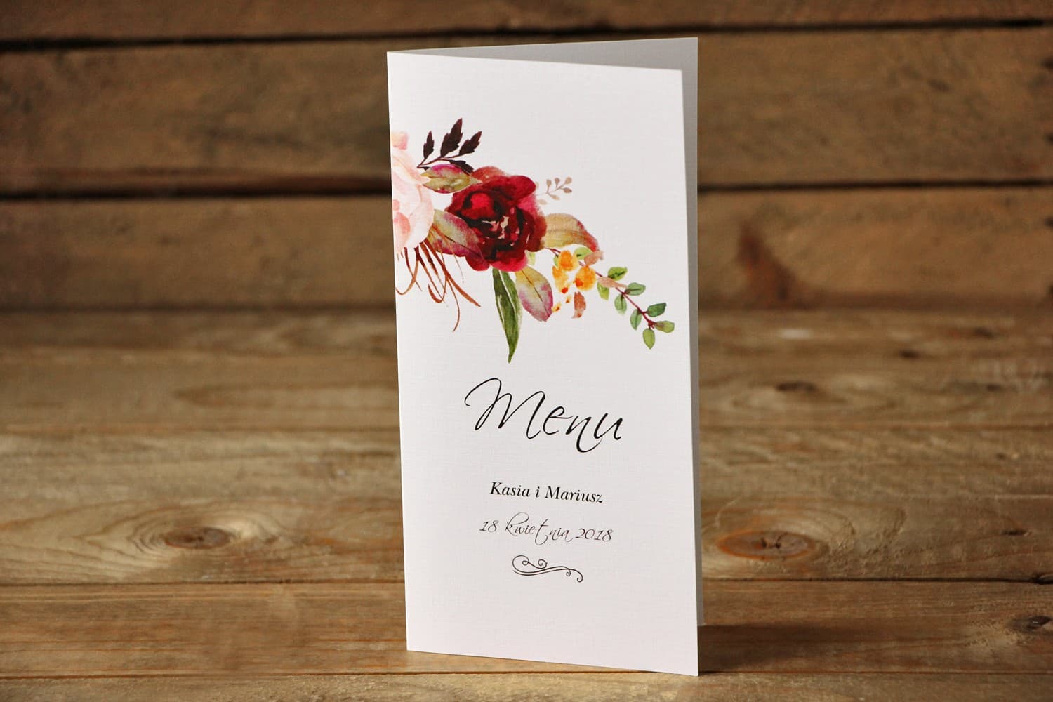 Hochzeitsmenü mit Pfingstrosen, Menükarte für den Tisch | Elegantes florales Menü zur Hochzeit | Malowane Kwiaty Nr. 29