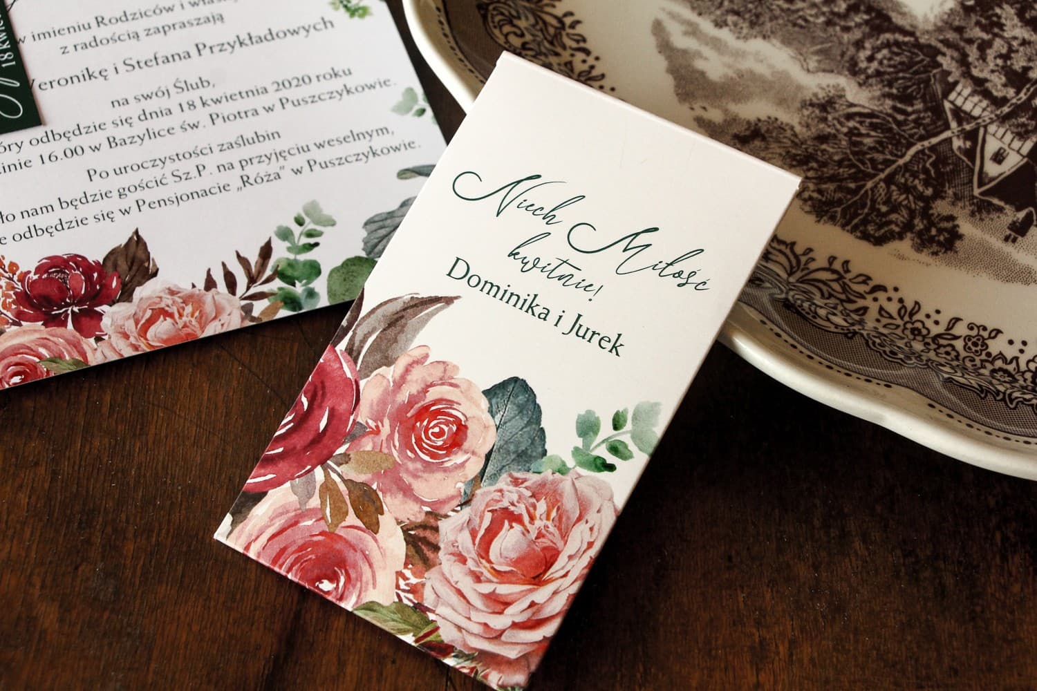 Hochzeitsmenü Rosenstrauß, Elegante Speisekarte | Personalisiertes Menü für den Hochzeitstisch | Delize Nr. 3