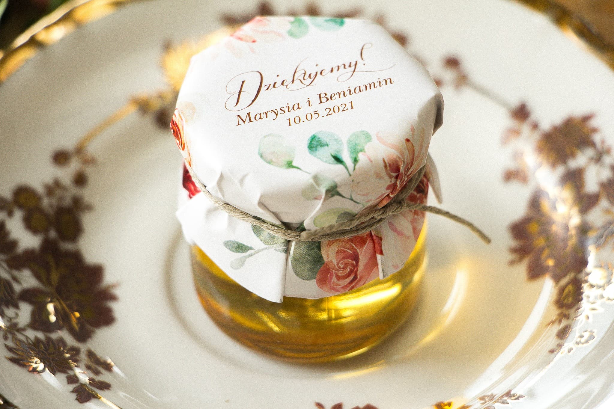 Wedding Honey Jars Indigo No. 7 – Natural Honey with Jute and Flowers