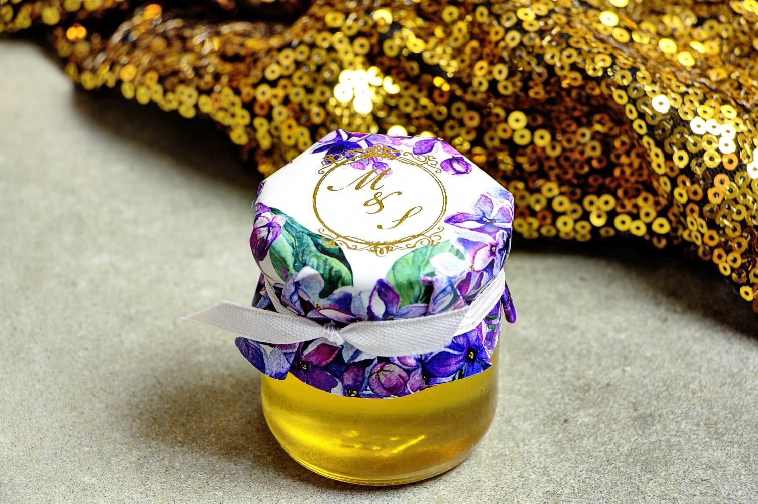 Gold Foiled Wedding Honey Sorento No. 11 – Sweet Thank You with Purple Lilac