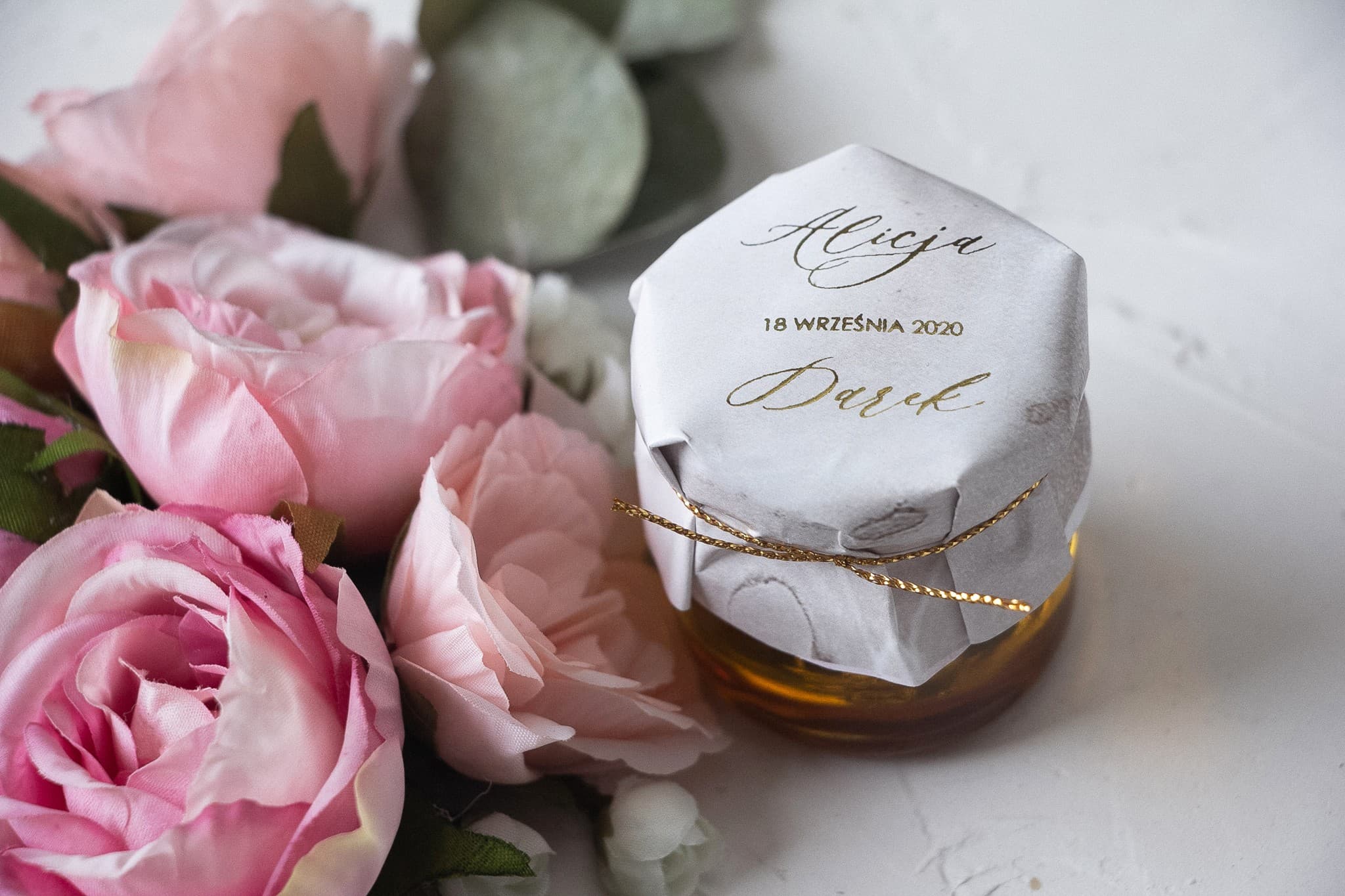 Polish Honey Jar Marble No. 1 – Elegant Wedding Favour with Gold Foiling