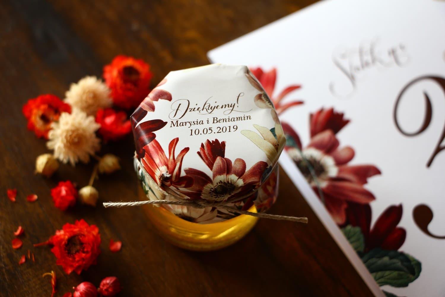 Polnischer Honig im Glas Indygo Nr. 3 – Natürliches Geschenk mit burgunderfarbenen Astern