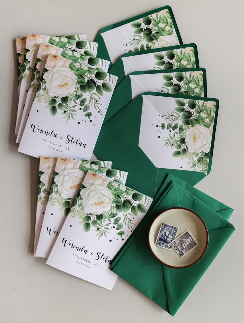 Botanical Wedding Invitations Impresja No. 11 – Eucalyptus and White Roses