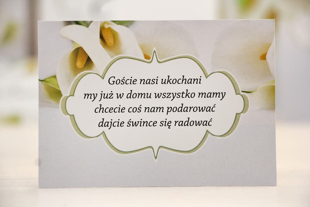 Wedding Invitation Info Card with White Calla Lilies, Money Poem & Guest Info | Felicja No. 5