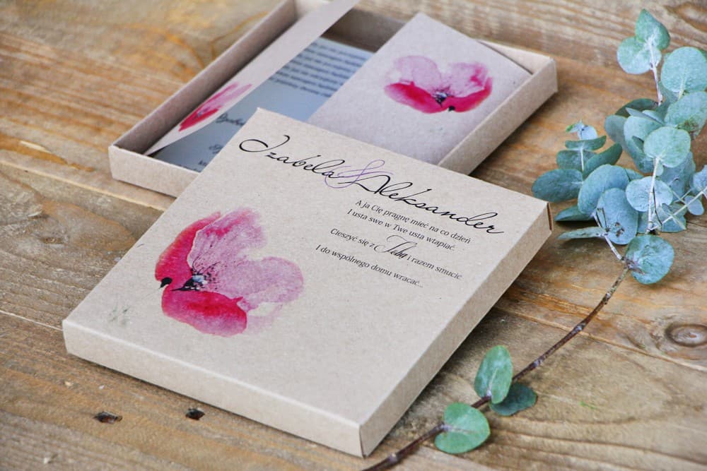 Invitación de boda premium en caja eco - Margaret n.º 5 - Detalle floral rosa