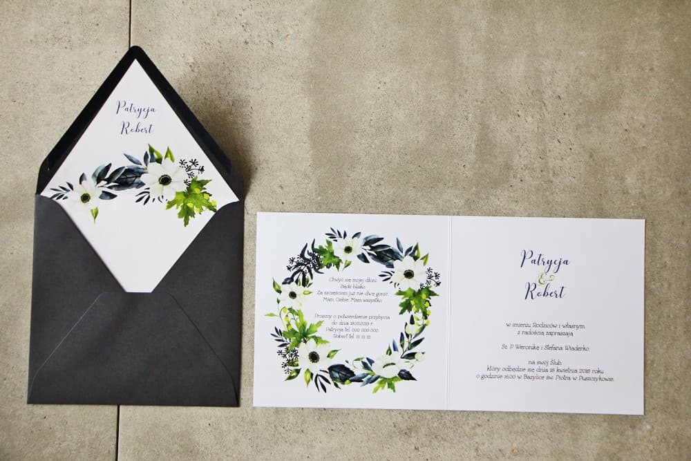Invitaciones de boda elegantes con acabado dorado y flores blancas - Cykade n.º 3