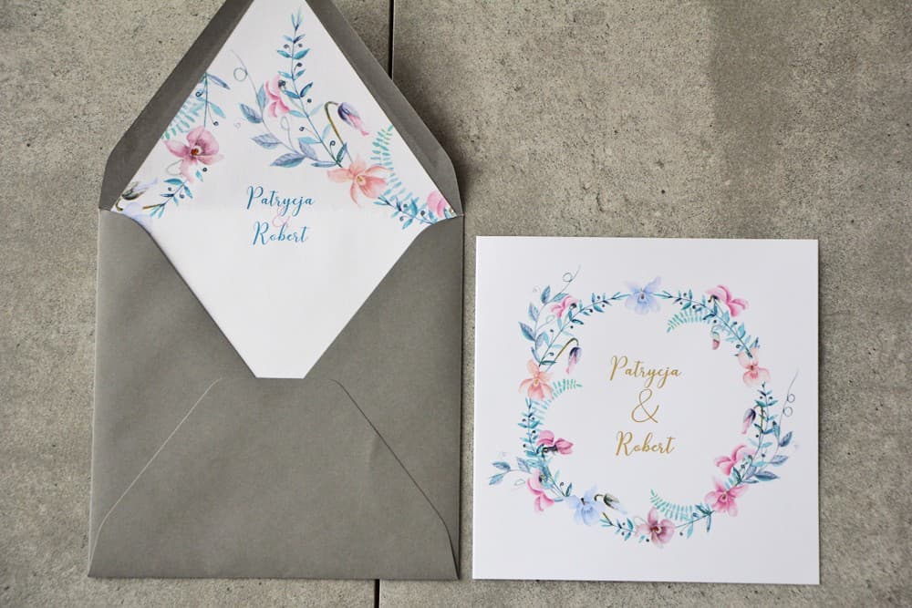 Invitaciones de Boda Cykade nº 8 – Dorado y Violetas Pastel