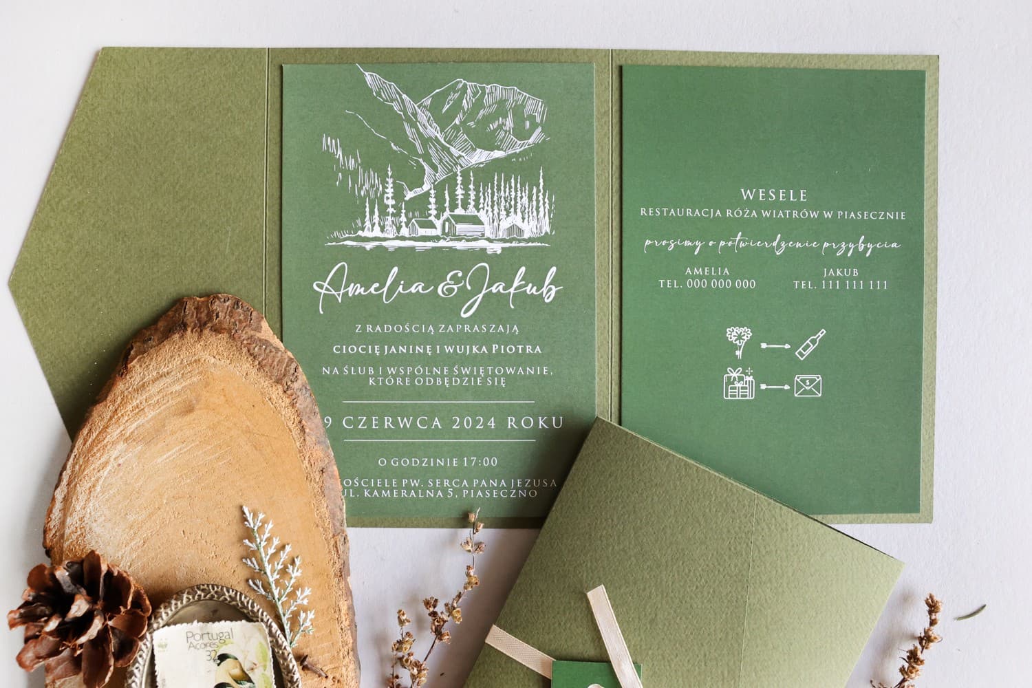 Invitaciones de boda rústicas Avril nº 5 con motivo de bosque y montañas Amelia Wedding