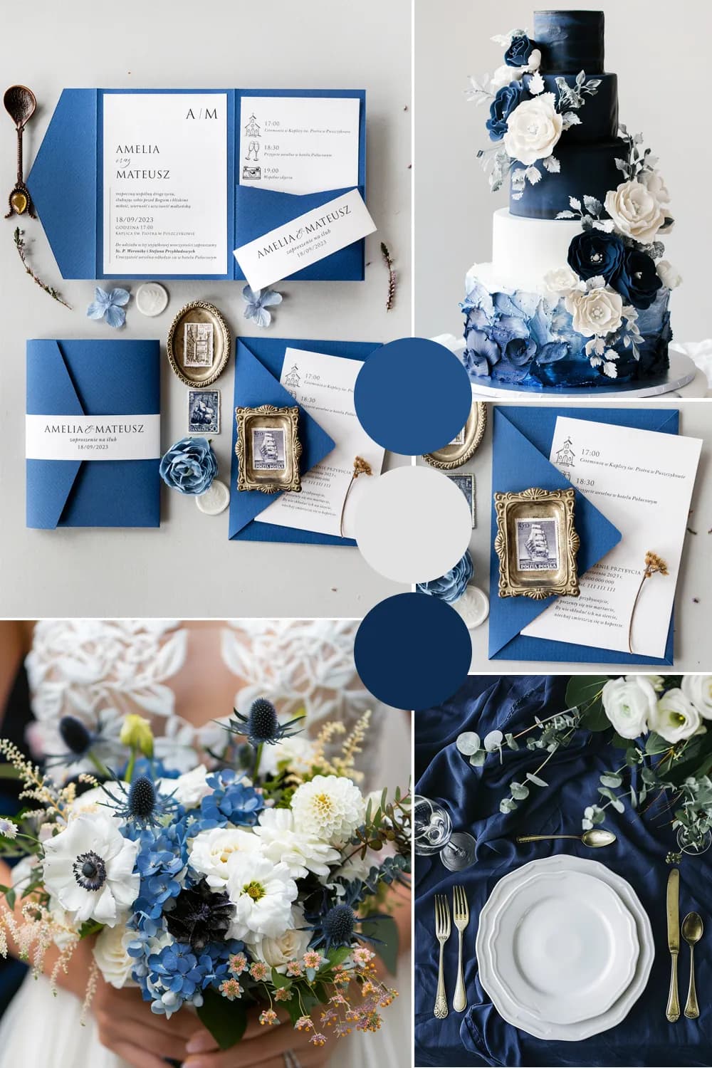 Propuestas de color con invitaciones de boda azules