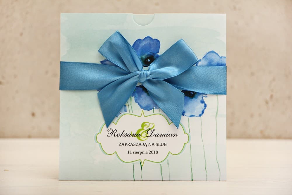 Invitación de boda cuadrada con cinta - Felicja n.º 18 - Diseño floral boho