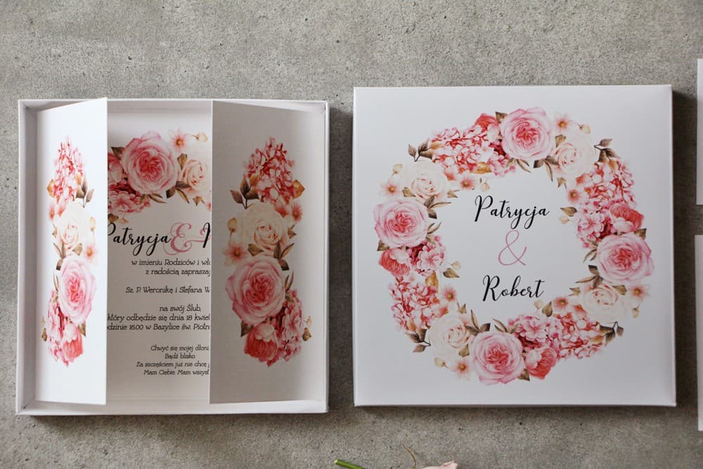 Invitación de boda de lujo en caja - Pistacho 23 - Diseño floral rosa y verde