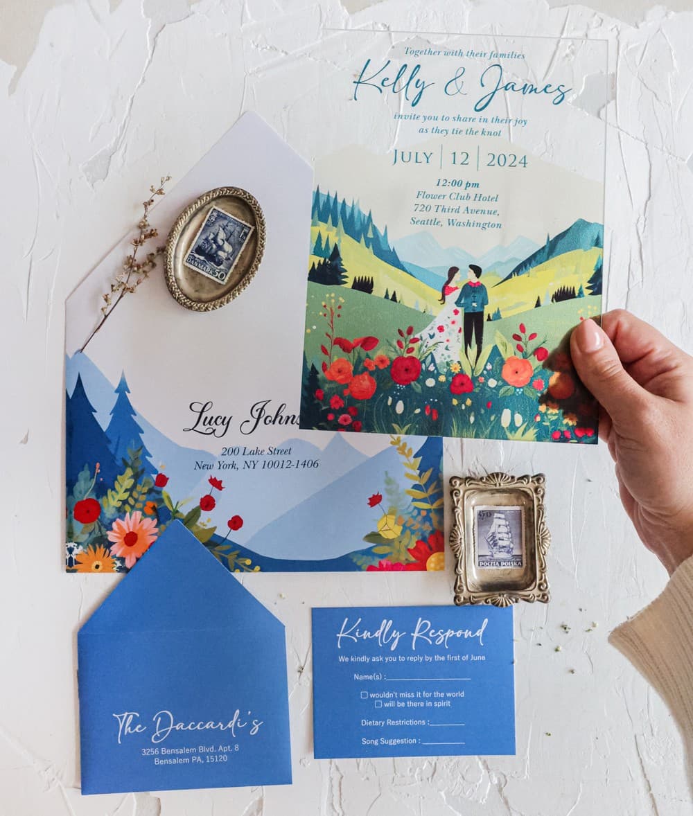 Invitaciones de Boda en Cristal – Korani nº 14 con Motivo de Montañas