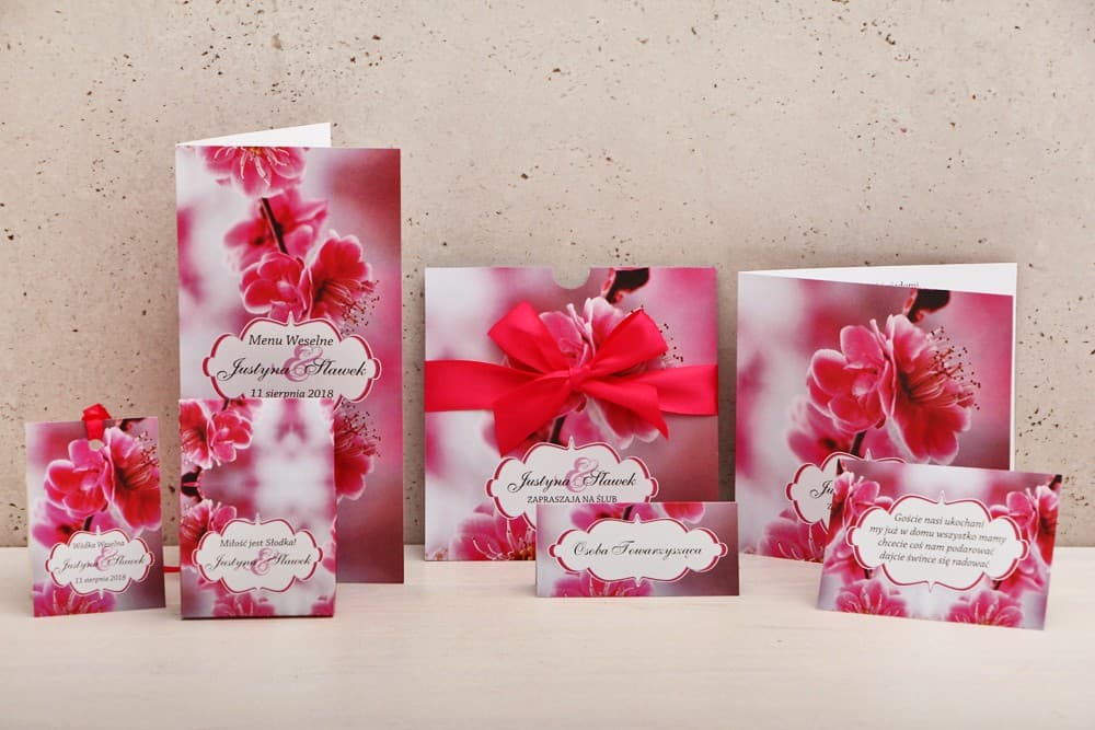 Invitación de boda con accesorios - Felicja nº 12 - Flores rosas intensas