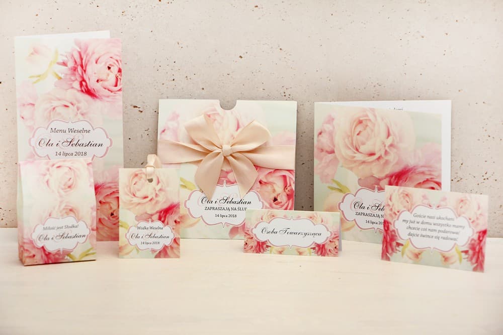 Invitación de boda con accesorios - Felicja nº 2 - peonías pasteles