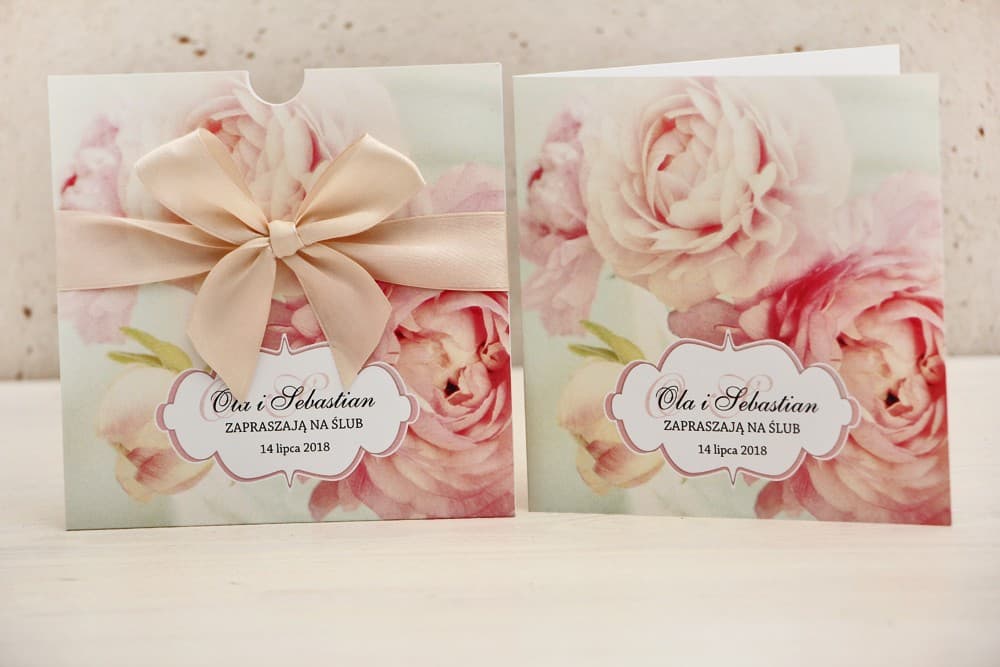 Invitación de boda elegante con motivo floral y cinta - Felicja nº 2