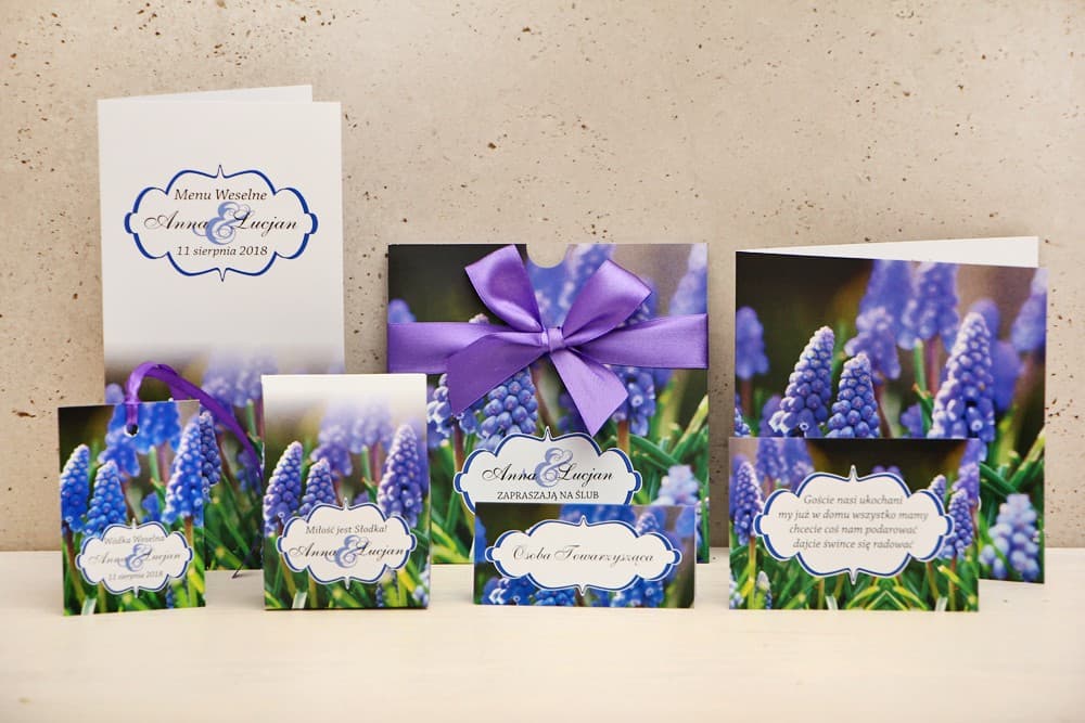 Invitación de boda con complementos - Felicja nº 4 - Muscari violetas