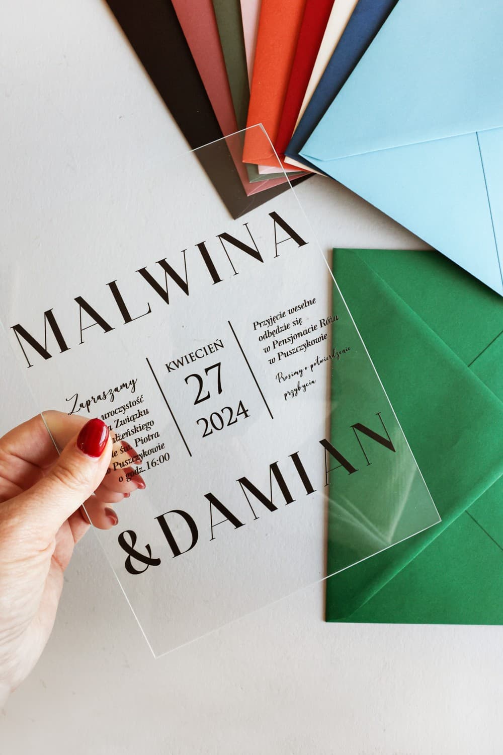 Invitaciones de boda transparentes en vidrio Korani nº 28 impresión negra Amelia Wedding