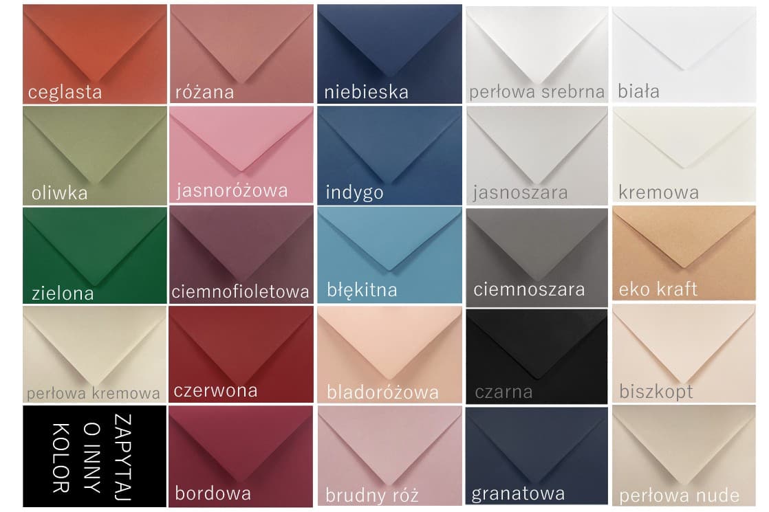 Paleta de colores de sobres para invitaciones de boda en vidrio Amelia Wedding