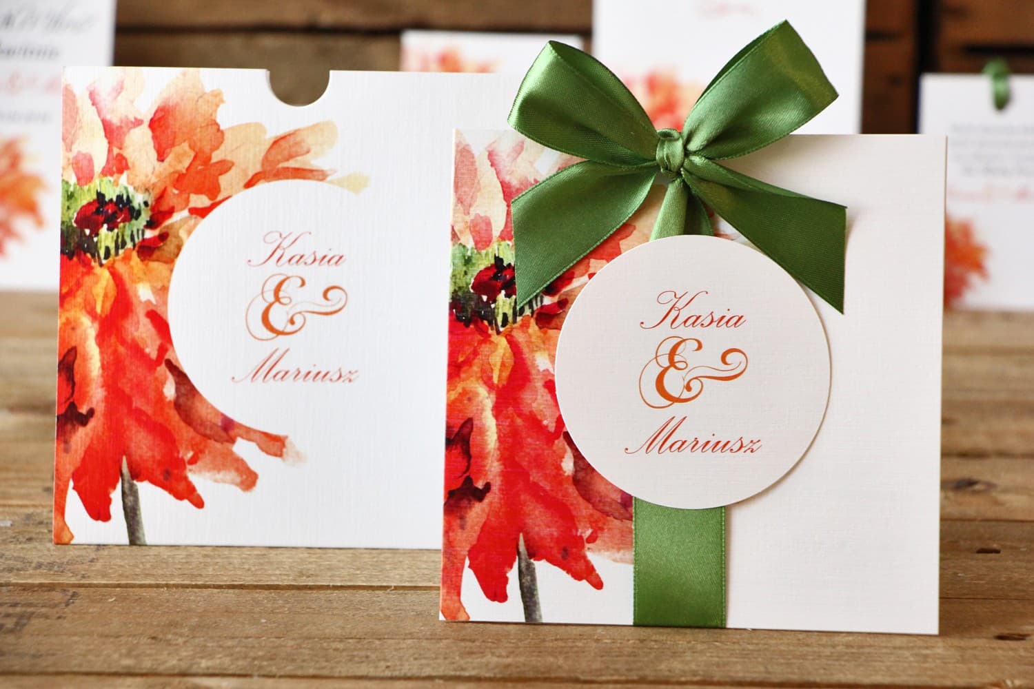 Invitaciones de boda en estuche - Flores pintadas nº 5 - Naranja