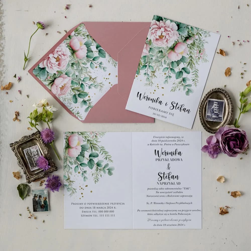 Invitaciones de Boda Glamour – Impresja nº 12 con Peonías Rosa Palo