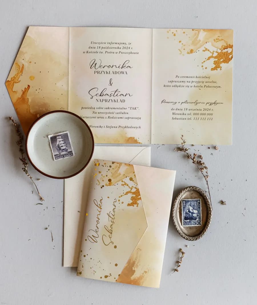 Invitaciones de Boda Glamour – Jadeit n.º 8 con Dorado Artístico