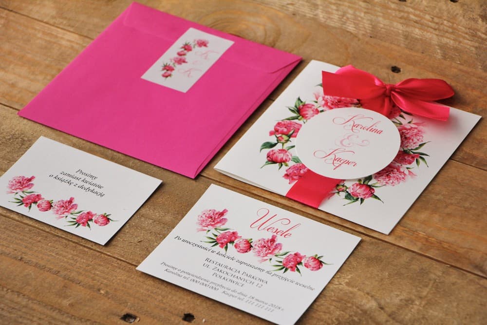 Diseño de invitación de boda floral - Acuarela n.º 6 - Peonías amarante