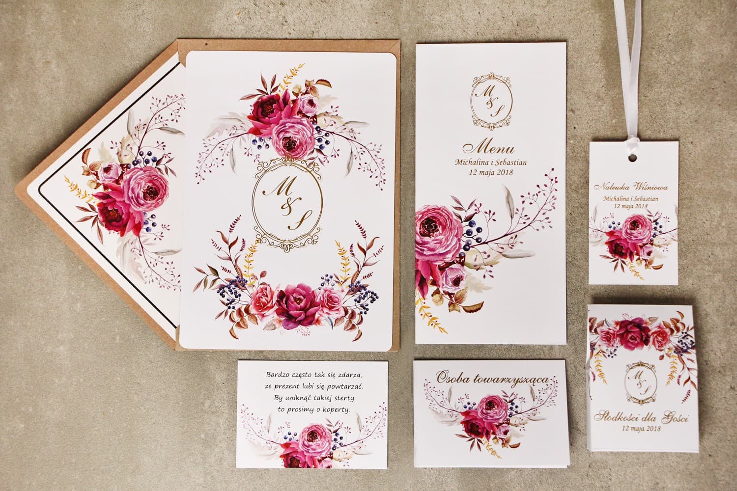 Invitación de boda con complementos - Sorento n.º 3 - Floral con dorado