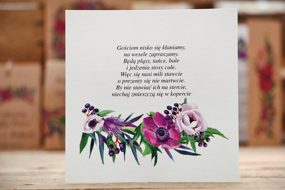 Purple Anemone and Forest Motif Invitation Insert | Wedding Information Card "In Lieu of Flowers", RSVP | Forest Fruits No. 5