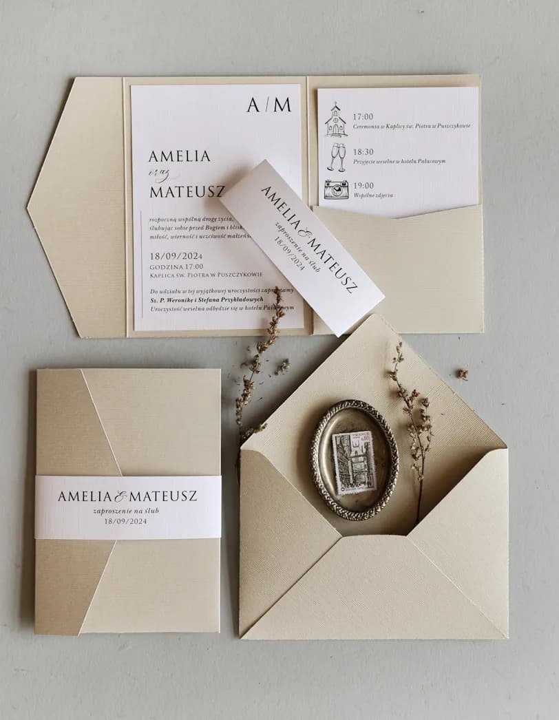 Invitations de Mariage Minimalistes – Kraft n° 11 avec Pochette et Bandeau