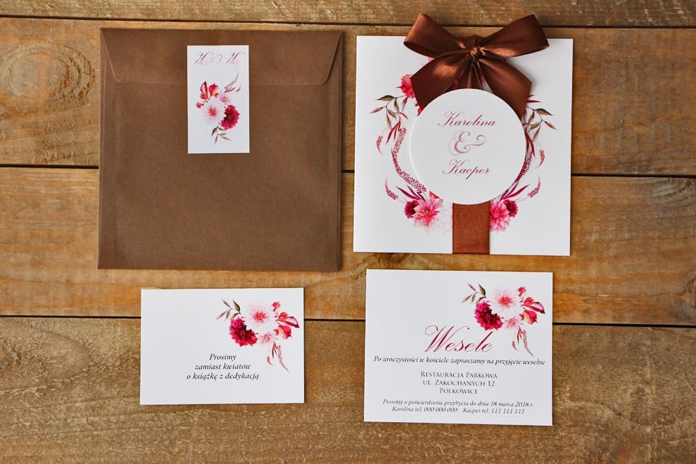 Inviti di nozze quadrati con motivo floreale bordeaux Acquerello n. 2 Amelia Wedding