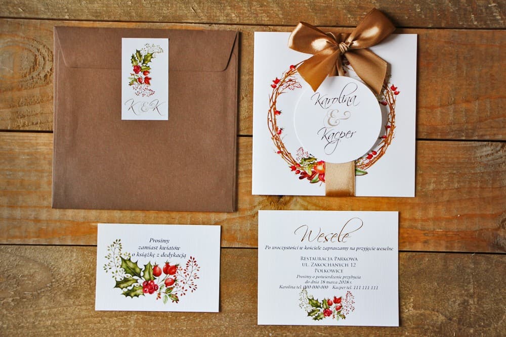 Inviti di nozze invernali Acquerello n. 3 busta marrone Amelia Wedding