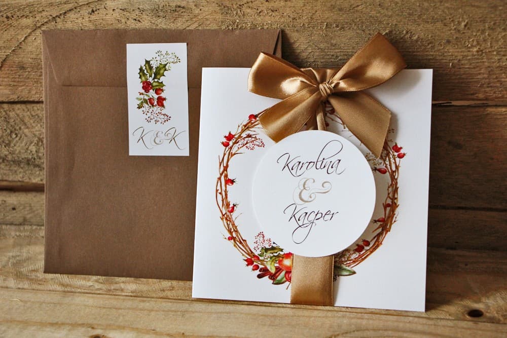 Inviti per matrimonio con fiocco Acquerello n. 3 motivo natalizio Amelia Wedding