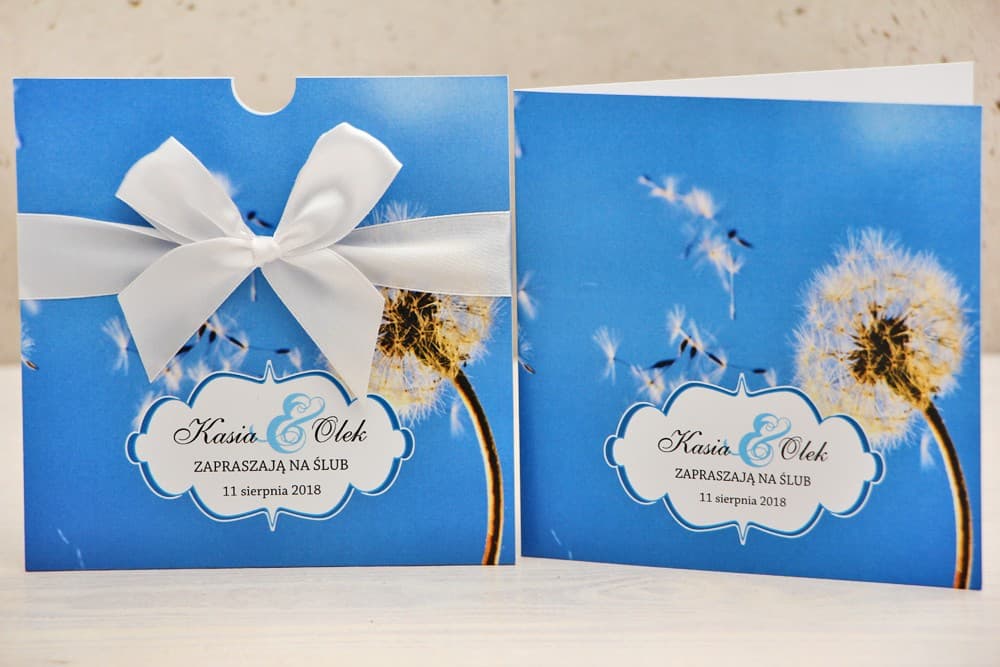 Inviti Matrimonio in Astuccio – Felicja n. 11 con Motivo Soffione e Cielo Blu