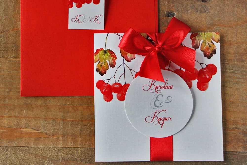 Inviti matrimonio con fiocco e sorbo Acquerello n. 12 Amelia Wedding