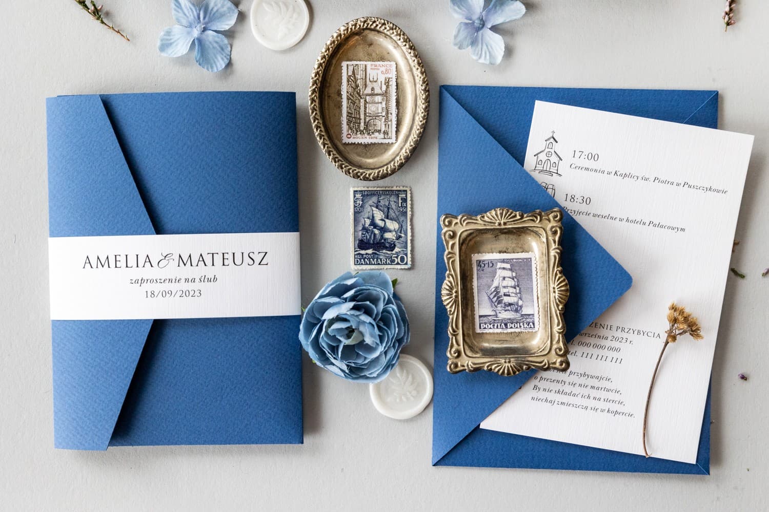 Set papeteria matrimonio blu navy con accessori Amelia Wedding