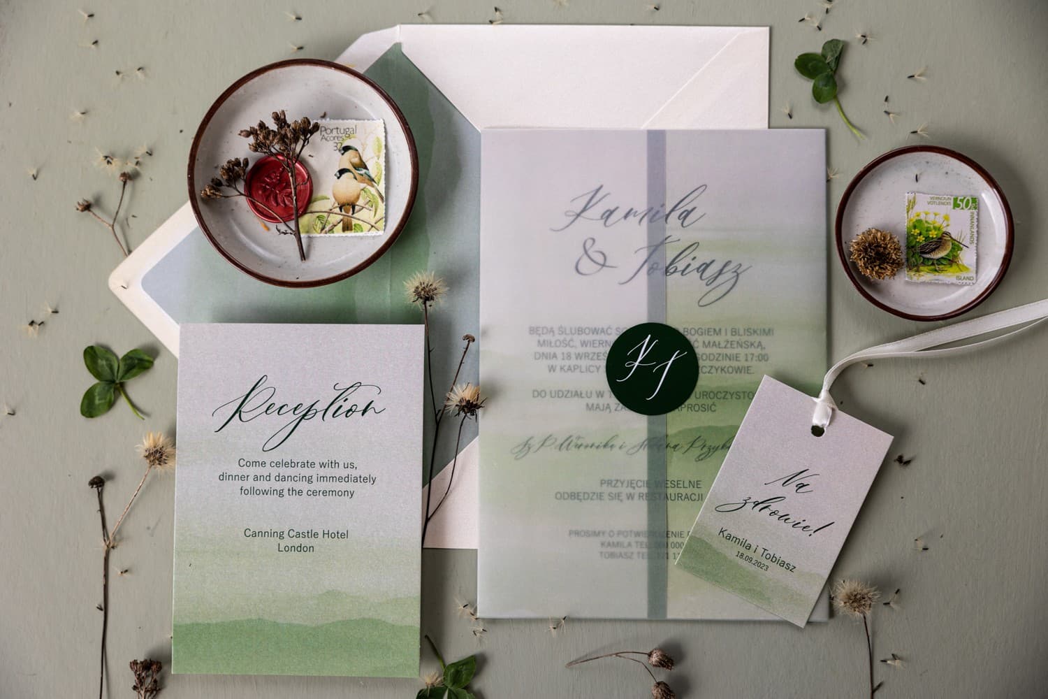 Inviti moderni per matrimonio botanico con copertina Opal n. 11 Amelia Wedding