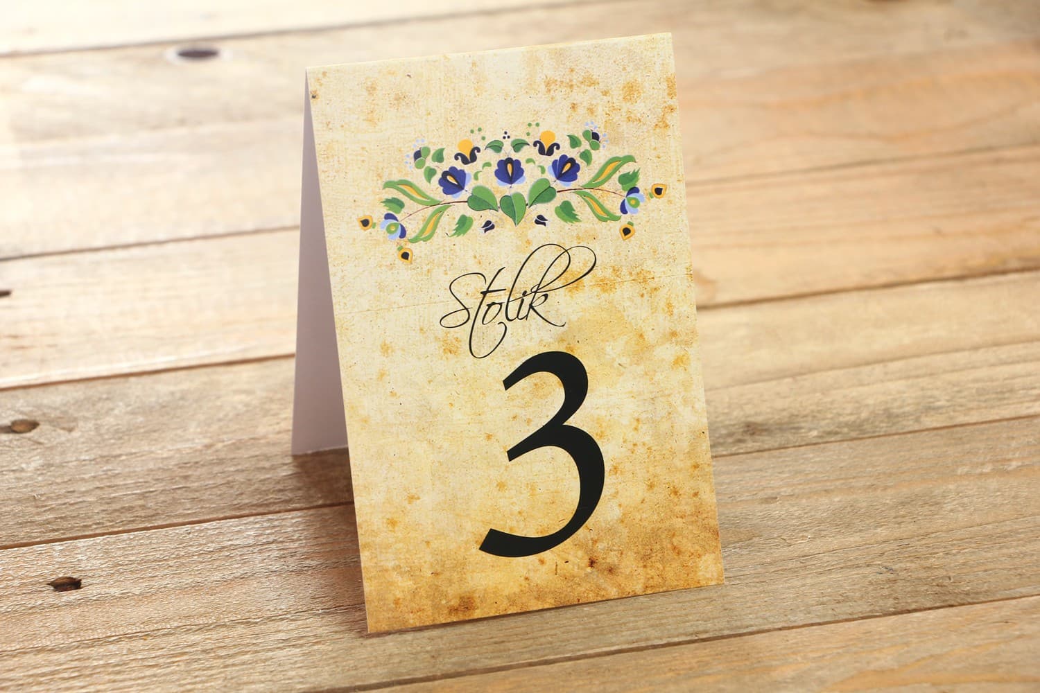 Blue and Green Kashubian Wedding Table Numbers | Folk Style Table Cards | Folk Design 2