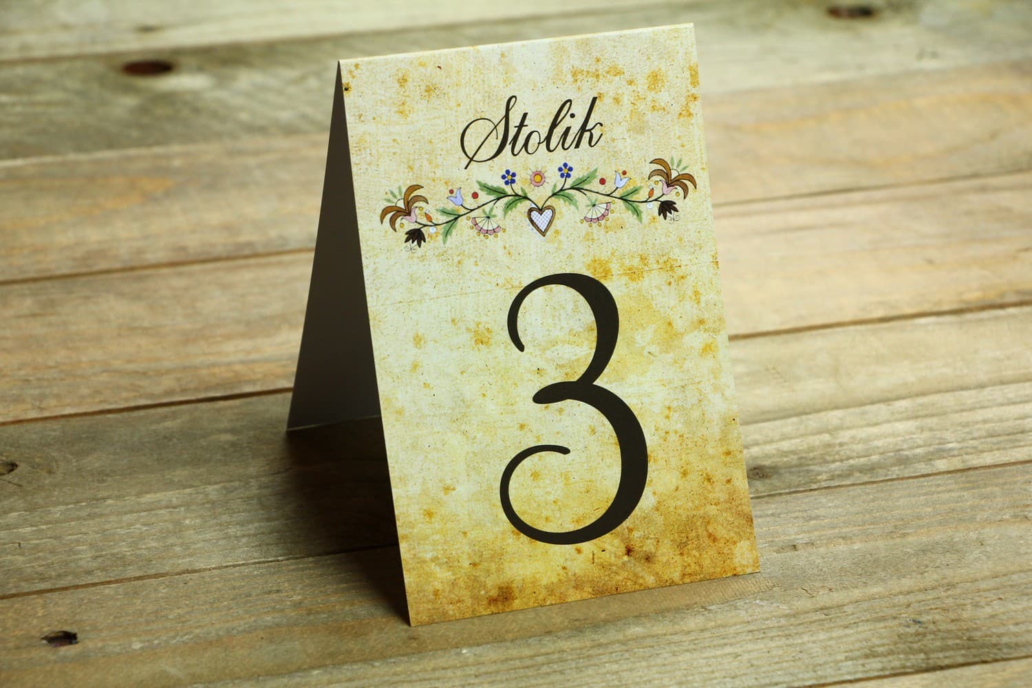 Kashubian Folk Wedding Table Numbers | Standing Folk Table Cards | Folk No. 3