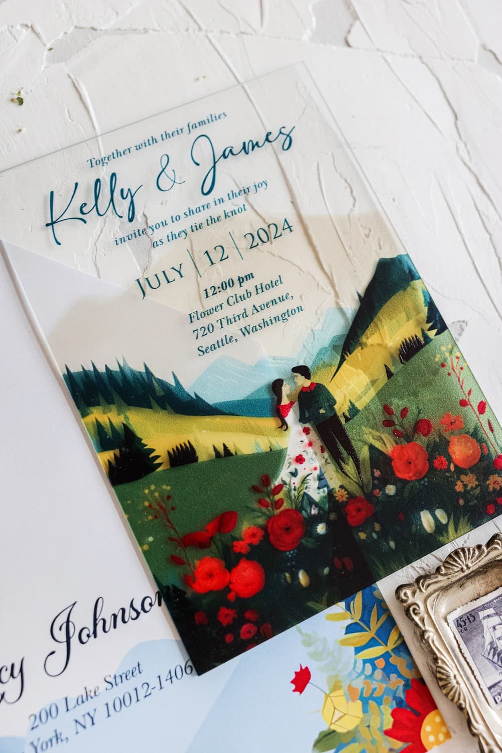 Korani No. 14 Glass Wedding Invitation – Mountains and Flowers - 3