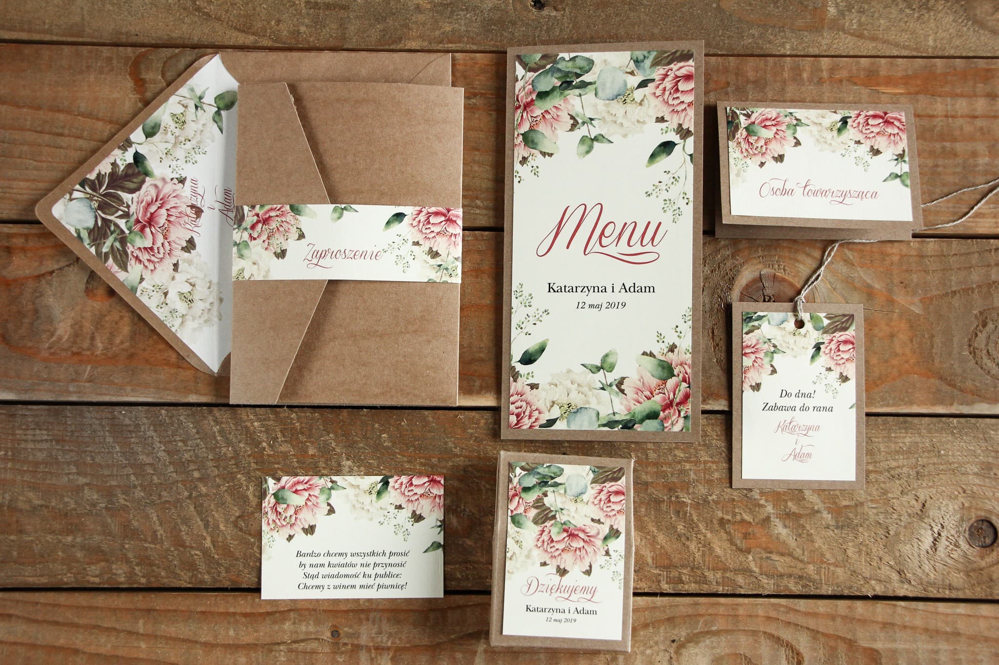 Wedding Invitation Sample Pack - Kraft No. 2 Peony Motif