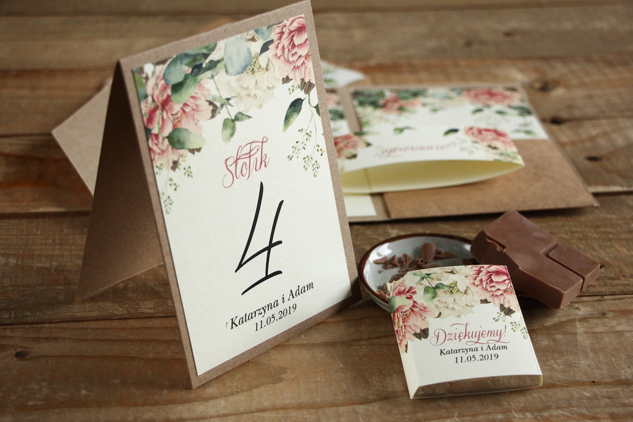 Rustic Peony Wedding Table Numbers | Elegant Eco Table Numbering | Kraft No. 2