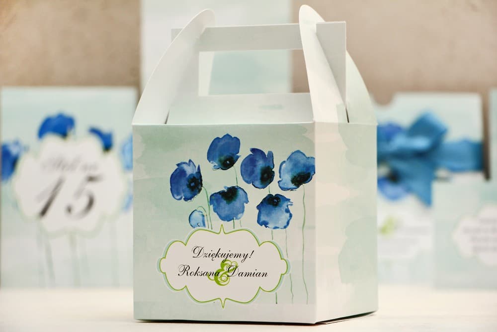 Kuchenboxen zur Hochzeit mit Griff Aquarell-Mohnblumen | Personalisierte Gastgeschenke | Kollektion Felicja Nr. 18