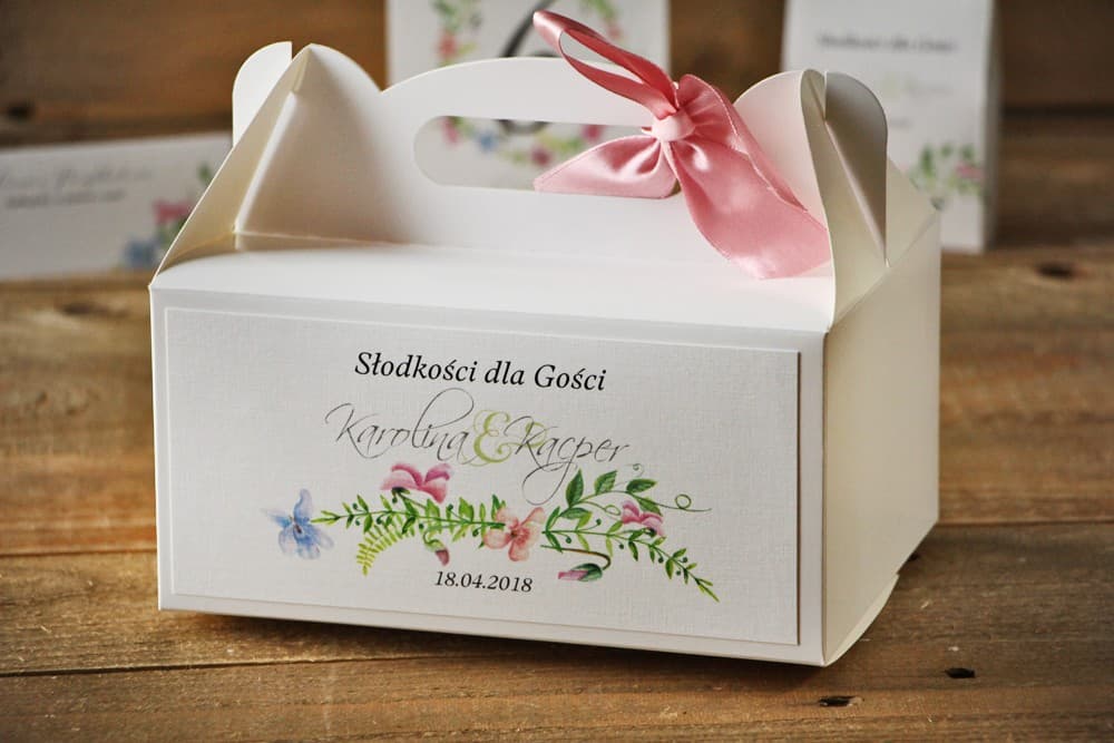 Kuchenbox für die Hochzeit mit Griff, Aquarell-Veilchen | Verpackung für süße Gastgeschenke | Aquarell Nr. 4
