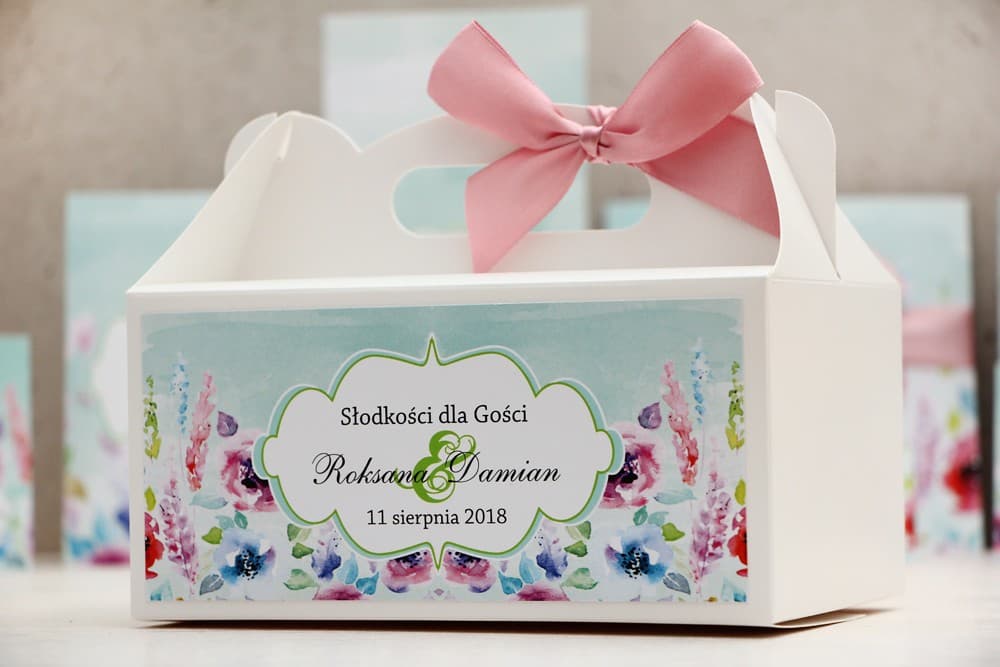 Kuchenbox für die Hochzeit mit Griff Aquarell-Blumen | Felicja Nr. 17
